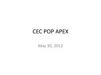 CEC POP APEX  May 30, 2012  Experiment Conditions  Goal:  Measure beam parameters critical