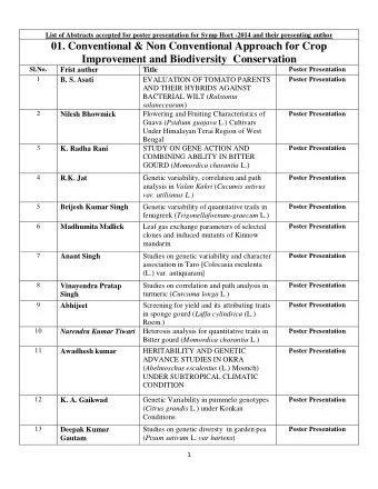 01. Conventional &amp; Non Conventional Approach for Crop  Improvement and Biodiversity