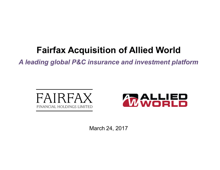 fairfax acquisition of allied world