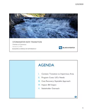 AGENDA  I.  Context: Transition to Impervious Area  II.  Program Costs: UGs Needs  III. Cost