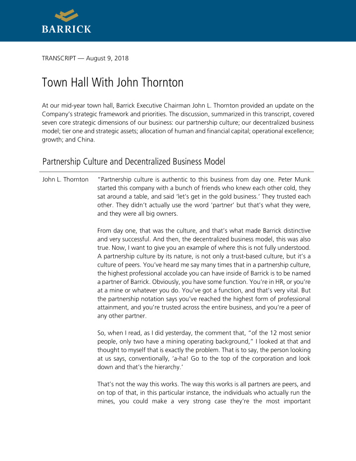 town hall with john thornton