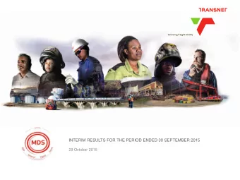 INTERIM RESULTS FOR THE PERIOD ENDED 30 SEPTEMBER 2015  29 October 2015  AGENDA  FOR THE PERIOD