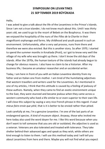 SYMPOSIUM ON LEVAN TINES 21 SEP TEMBER 2019 BYKADA  Hello, I was asked to give a talk about the