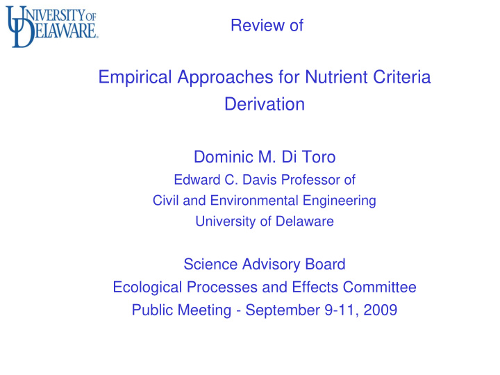 empirical approaches for nutrient criteria derivation