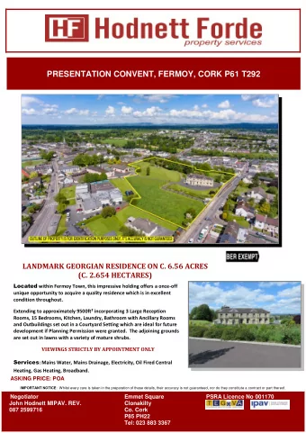 PRESENTATION CONVENT, FERMOY, CORK P61 T292  LANDMARK GEORGIAN RESIDENCE ON C. 6.56 ACRES  (C.