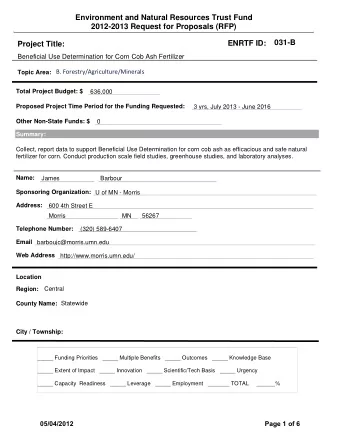 Environment and Natural Resources Trust Fund  2012-2013 Request for Proposals (RFP)  031-B  ENRTF