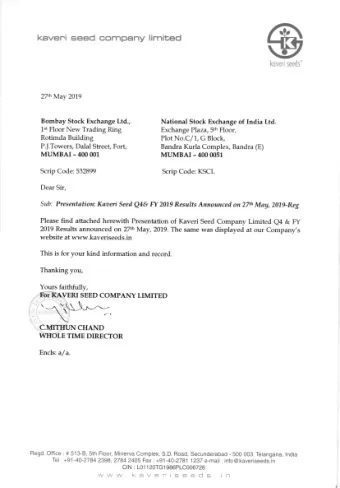 Kaveri Seed Company Limited Results Presentation  Q4 &amp; FY19  2  Safe Harbour  Certain