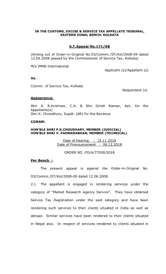 S.T.Appeal No.171/08  (Arising out of Order-in-Original No.03/Commr./ST/Kol/2008-09 dated