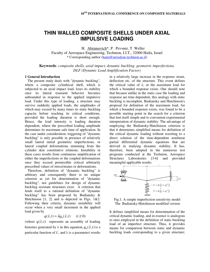 thin walled composite shells under axial impulsive loading