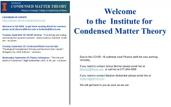 Welcome  CALENDAR OF EVENTS  to the Institute for  http://physics.illinois.edu/bluesheet.asp
