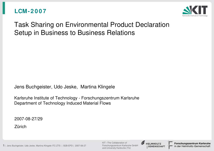 task sharing on environmental product declaration setup