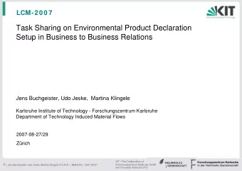 Task Sharing on Environmental Product Declaration  Setup in Business to Business Relations  Jens