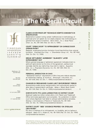 The Federal Circuit  month at  M ont h at  a Glance  CLAIM S COVER PRIOR ART TECHNIQUE DESPITE COM