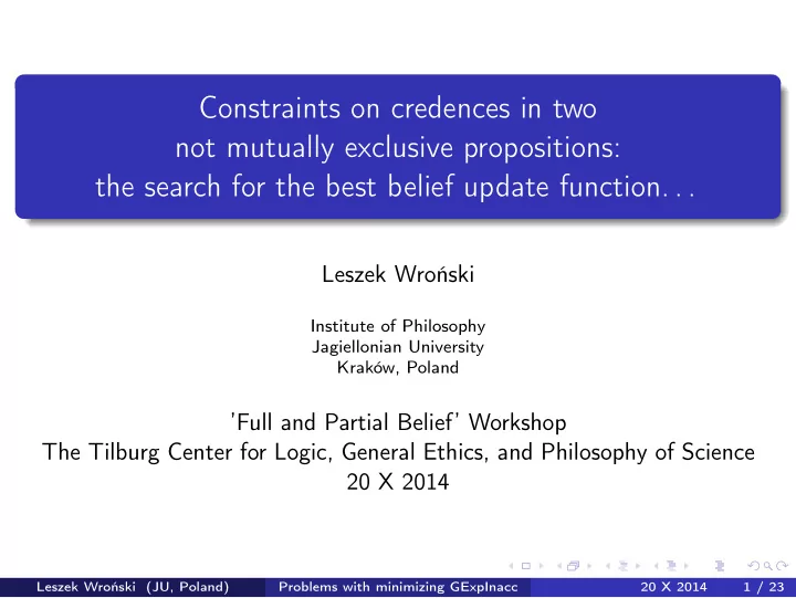 constraints on credences in two not mutually exclusive