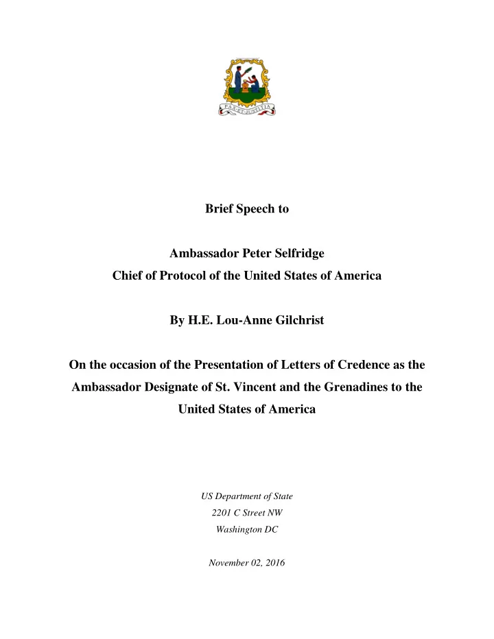 brief speech to ambassador peter selfridge chief of