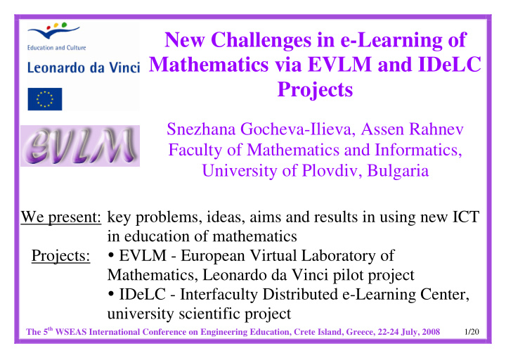 new challenges in e learning of mathematics via evlm and