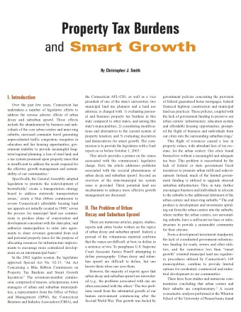 Property Tax Burdens and Smart Growth  By Christopher J. Smith  I. Introduction  the Connecticut