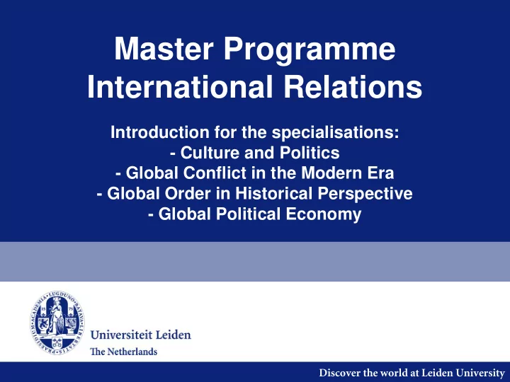 master programme international relations