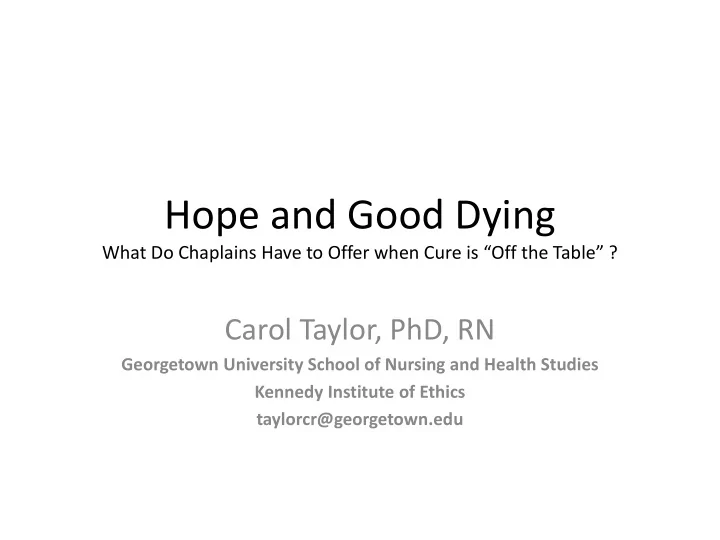hope and good dying
