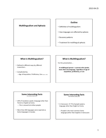Outline    Mul$lingualism  and  Aphasia    Defini.on  of  mul.lingualism