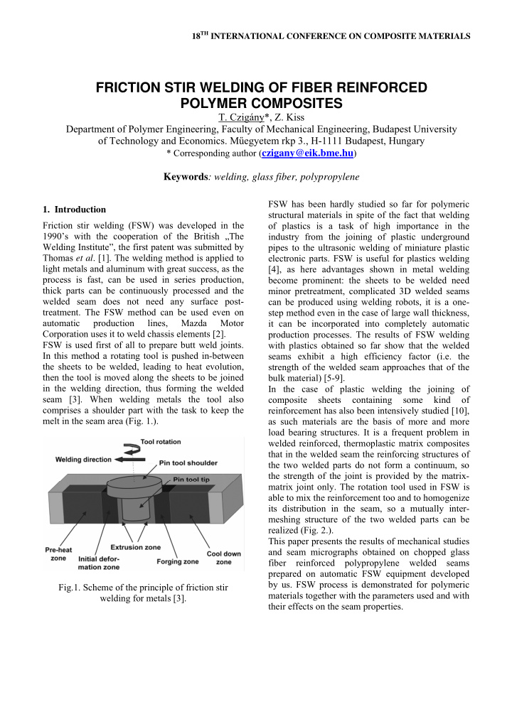 friction stir welding of fiber reinforced polymer