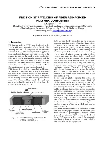 FRICTION STIR WELDING OF FIBER REINFORCED  POLYMER COMPOSITES  T. Czigny*, Z. Kiss  Department of