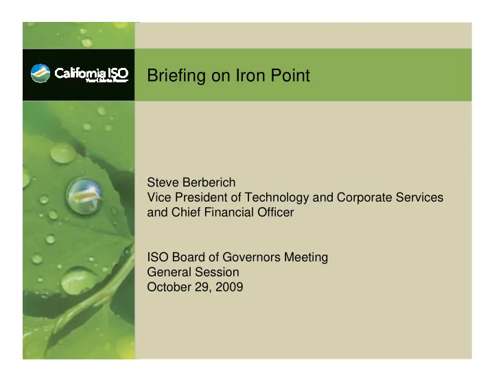 briefing on iron point