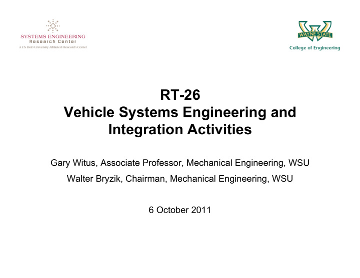 rt 26 vehicle systems engineering and integration