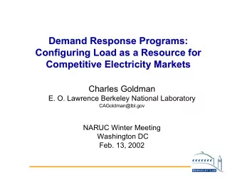 Demand Response Programs:  Demand Response Programs:  Configuring Load as a Resource for