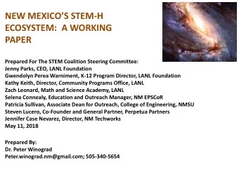 PAPER  Prepared For The STEM Coalition Steering Committee:  Jenny Parks, CEO, LANL Foundation