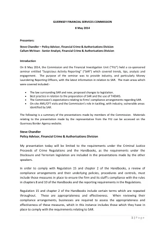 Steve Chandler  Policy Advisor, Financial Crime &amp; Authorisations Division  My presentation