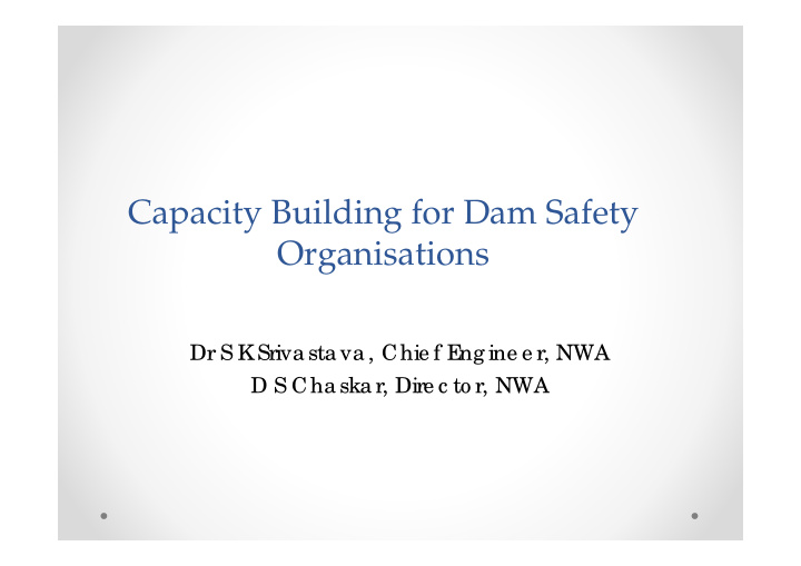 capacity building for dam safety organisations