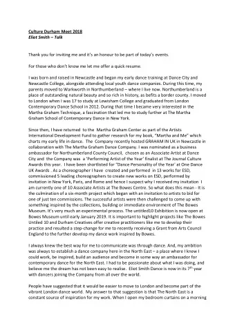 Culture Durham Meet 2018 Eliot Smith  Talk Thank you for inviting me and its an h onour to be