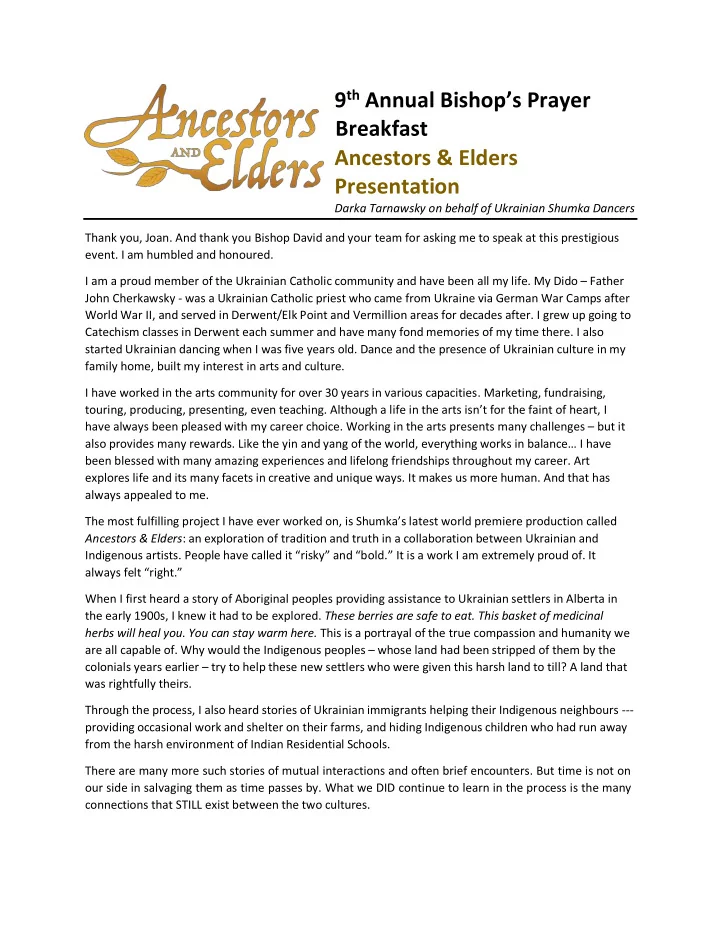 9 th annual bishop s prayer breakfast ancestors elders