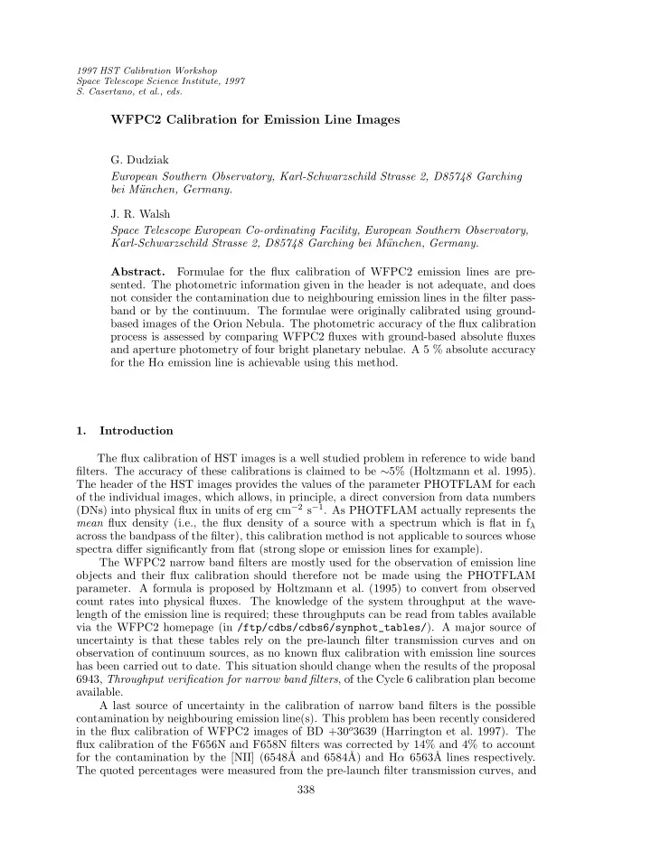wfpc2 calibration for emission line images