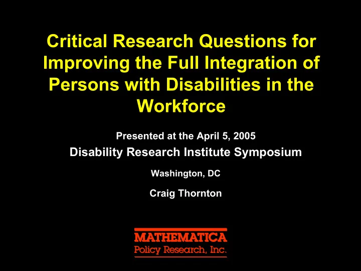 critical research questions for improving the full