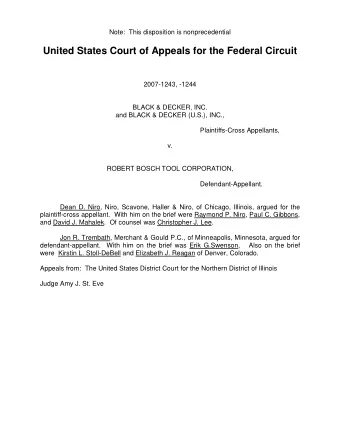 United States Court of Appeals for the Federal Circuit  2007-1243, -1244  BLACK &amp; DECKER, INC.