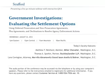 Evaluating the Settlement Options  Using Deferred Prosecution and Non-Prosecution Agreements,  Plea