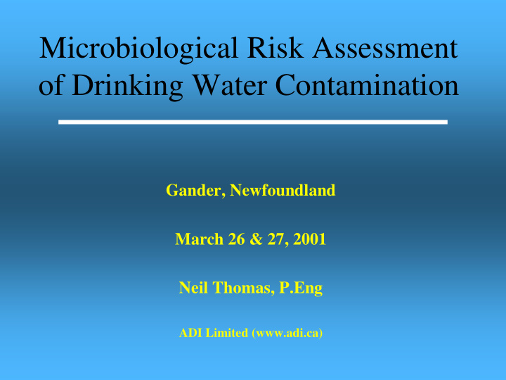 microbiological risk assessment of drinking water
