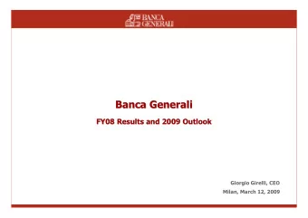 Banca Generali  Generali  Banca  FY08 Results and 2009 Outlook  FY08 Results and 2009 Outlook