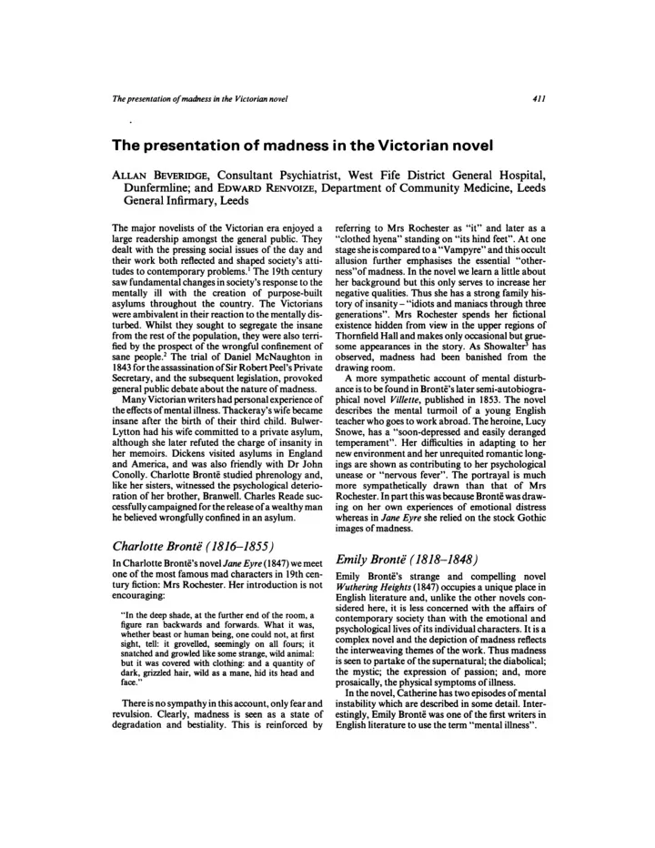 the presentation of madness in the victorian novel