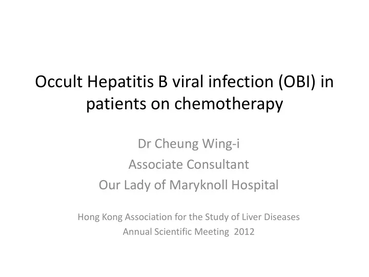 occult hepatitis b viral infection obi in patients on