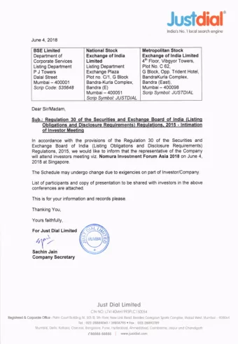 J  u  :  a  :   lndio's No. I locolseorch engine June 4, 2018 BSE Limited National Stock