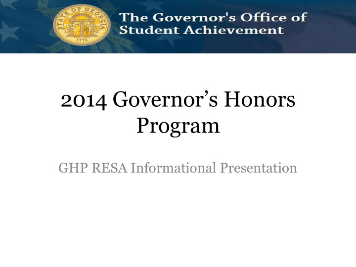 2014 governor s honors program