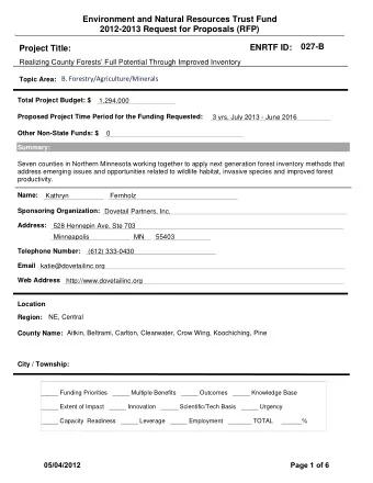 Environment and Natural Resources Trust Fund  2012-2013 Request for Proposals (RFP)  027-B  ENRTF