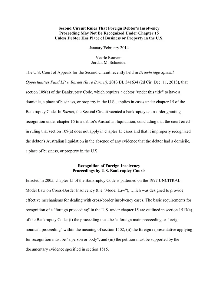 second circuit rules that foreign debtor s insolvency