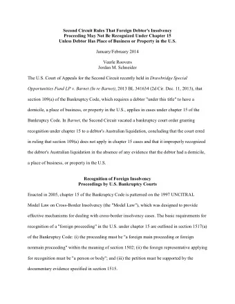 Second Circuit Rules That Foreign Debtor's Insolvency  Proceeding May Not Be Recognized Under