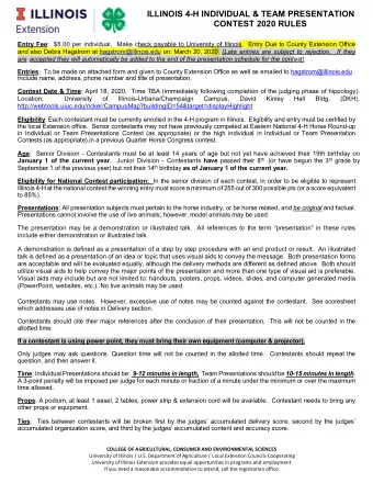 CONTEST 2020 RULES Entry Fee :  $5.00 per individual.  Make check payable to University of