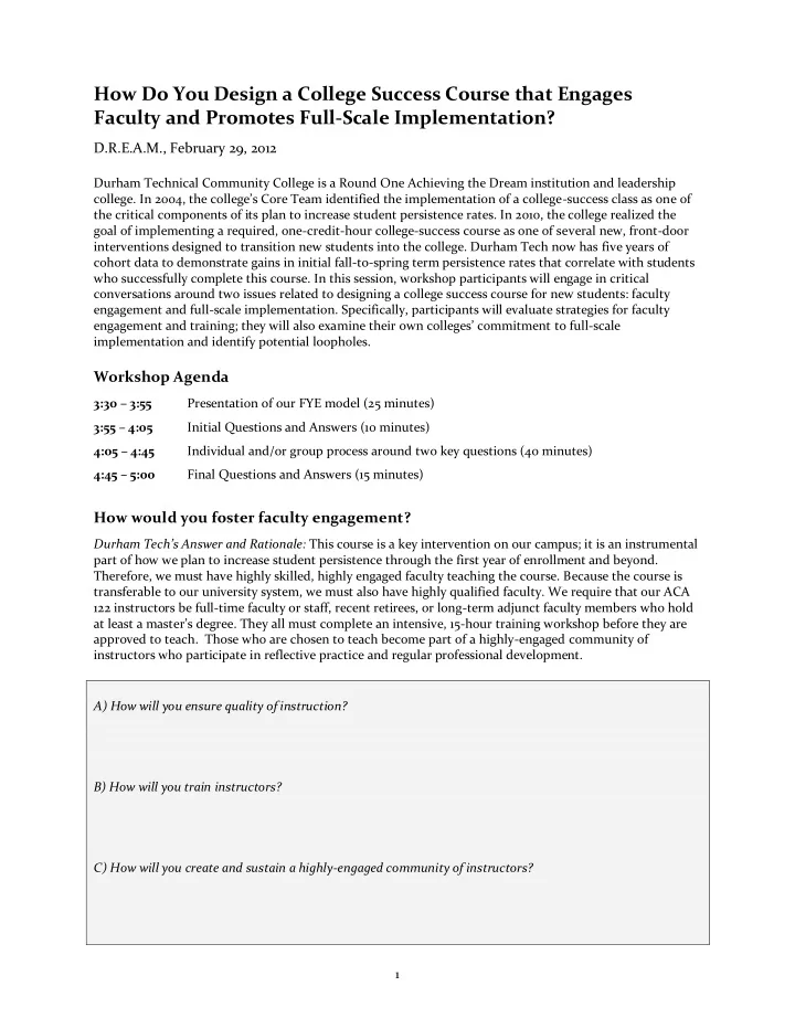 how do you design a college success course that engages
