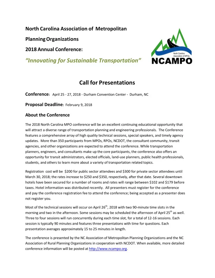 innovating for sustainable transportation call for